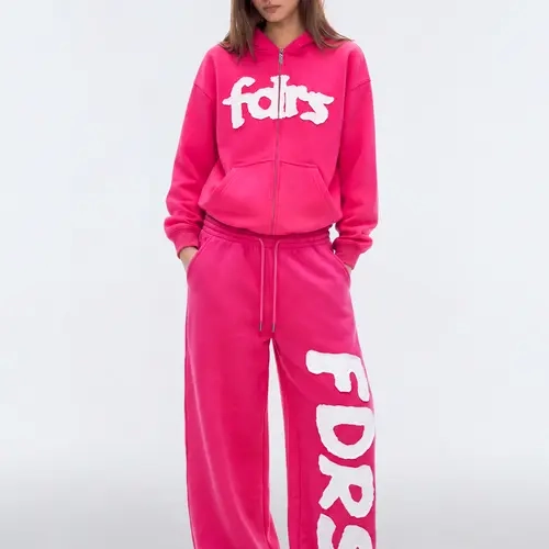 FDR Women’s Vintage Letter Print Hoodie & Sweatpants Set, Relaxed Fit 2-Piece Tracksuit with Casual Streetwear Style