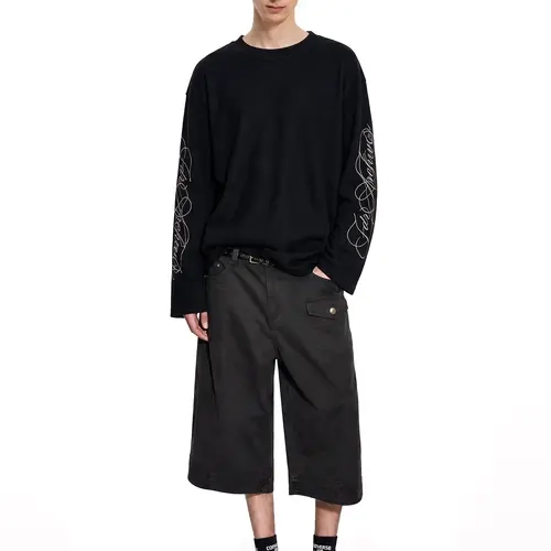 FDR Unisex Elegant Waffle Knit Crewneck Long-Sleeve Sweatshirt - Embroidered Script Letter, Soft Fabric, Flattering Fit Knitwear for Everyday Streetwear