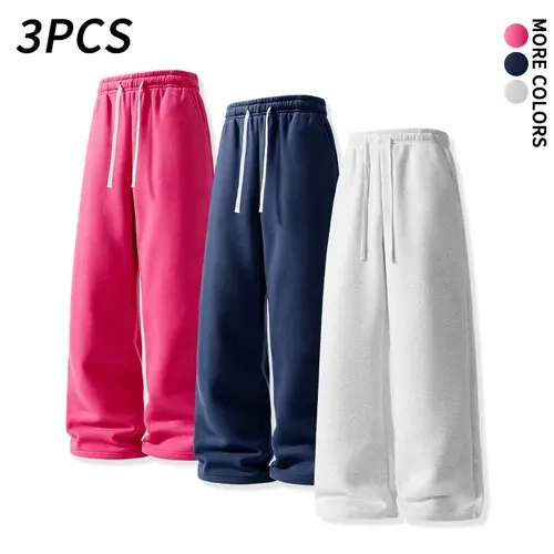 Men's Baggy Sweatpants (3 Pcs) - Soft Cotton Blend Loose Pants with Drawstring Tie High Waist, Drapey Fit Casual Wear for Everyday Commuting, Workouts