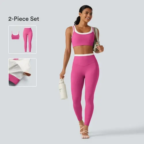 Halara 2-Piece Set UltraSculpt Medium Support 2-in-1 Twisted Back Color Block Sports Bra & Leggings