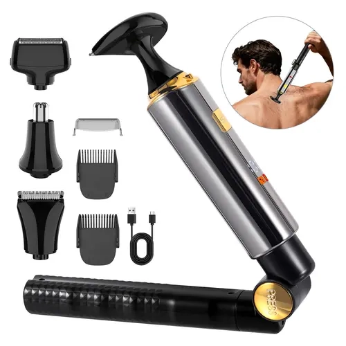 Men's Electric Back Shaver, Body Care Kit, Wireless Trimmer with Adjustable Handle, Waterproof Design, Hair Trimmer for Face, Arm & Chin