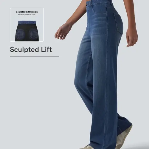 【Creator’s Pick】Halara Flex High Waisted Sculpted Lift Design Straight Leg Casual Jeans with Pockets
