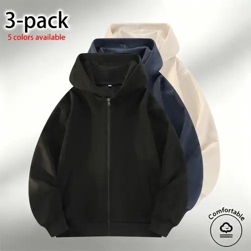 Men's Minimalist Casual Hooded Zip-Up Hoodies & Suede Cardigan Jackets - Longsleeves Clothing, Oversized Wind-Resistant Warm Hood, Ribbed Deformation-Resistant Cuffs & Hem, Loose Dropped-Shoulder, Slimmer Silhouette Menswear Tops