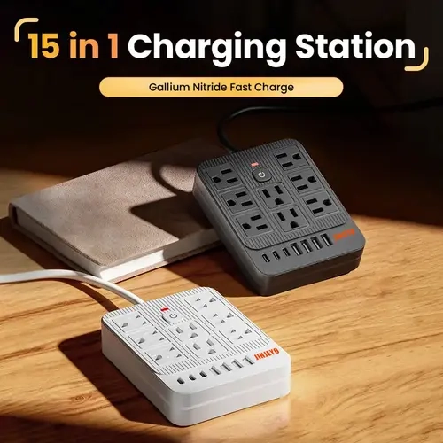 15-in-1 Power Strip with Switch & Surge Protection, Power Outlet Panel, Wall Extender for Home Office, 8 AC Outlets, 4 USB Ports, 3 Type-C Ports Electrical Socket Expander