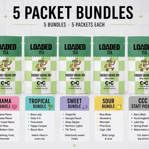 5 pack Loaded Tea Bundle | Five Packets-5 Bundles | Sugar Free Caffeinated Beverage Powder | Easy to Prepare | On-the-Go
