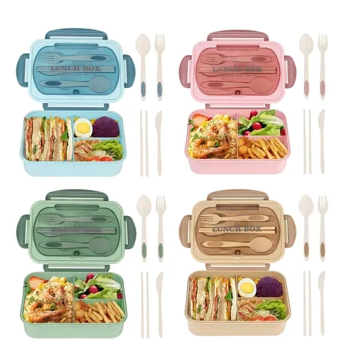 ONESHOW Modern 3-Layer Bento Box with Letter Print, 850ml/1200ml High-Capacity Leak-Proof ABS Plastic Insulated Tableware, Spoon-Fork-Knife Set Included for Adult Meal Prep, Portable Reusable Kitchenware to Reduce No Disposable Waste,familyfun
