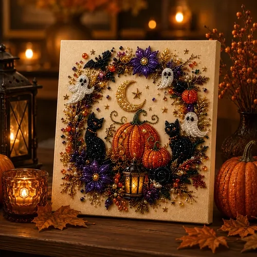 【10*10inch】DIY Diamond Painting Kit with Special-Shaped Beads, Christmas & Halloween Art Craft, Sparkling Holiday Canvas Decoration, Relaxing Handmade Gift for Adults and Beginners