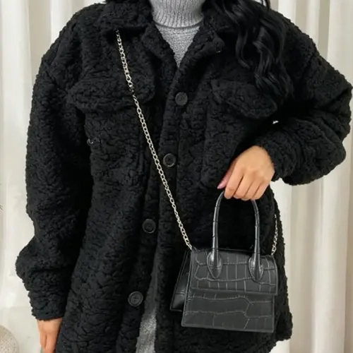 Women's Fall Winter Plain Color Jacket with Pockets, Loose Fit Casual Warm Button Outerwear, Comfortable and Stylish Design, Fashion Casual Outerwear