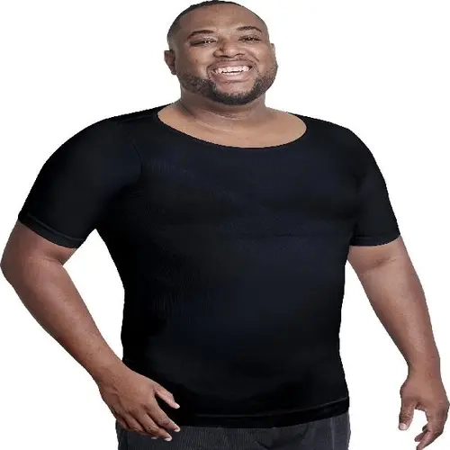 QORE LOGIQ Male Gynecomastia Compression Shirt - Short Sleeve, Snug Sports Compression Fit, Slim Cut, Tall Sizes, Black Gym Wear, Tops Menswear with Workout Style