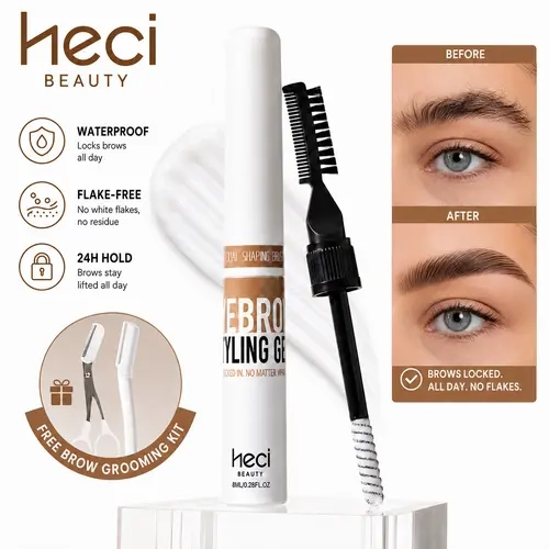 HECI BEAUTY Brow Gel - Strong Hold Waterproof, Flawless Daily Lightweight Makeup Beauty Product, 24H Long-Lasting Fluffy Laminated Shape, No Flakes, No White Residue, Built-In Styling Brush, Beauty Products