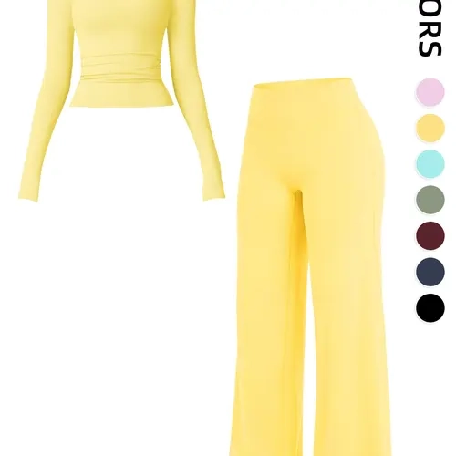 Women's Two-Piece Set Long Sleeve Top + High Waist Wide Leg Pants, Sports, Yoga Gym Running, Spring Fall Fitness Wear, Yoga Gym Outfit