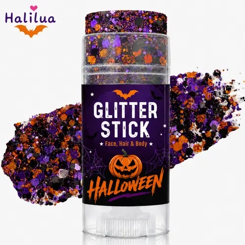 Halloween Glitter Stick for Face, Hair & Body, Sparkle Makeup Accessory with Red Black & Purple Orange Glitter Styles, Festive Party Look for Halloween Events, Festivals & Celebrations