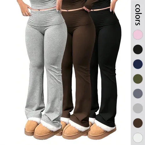 1/3 PCS Women's High Waisted Flare Leggings Wide Waistband Tummy Control Bootcut Yoga Pants Casual Solid Color Slim Fit Activewear Spring Fall Everyday Loungewear Comfortable Stretchy Bell Bottom Trousers Y2K Fashion