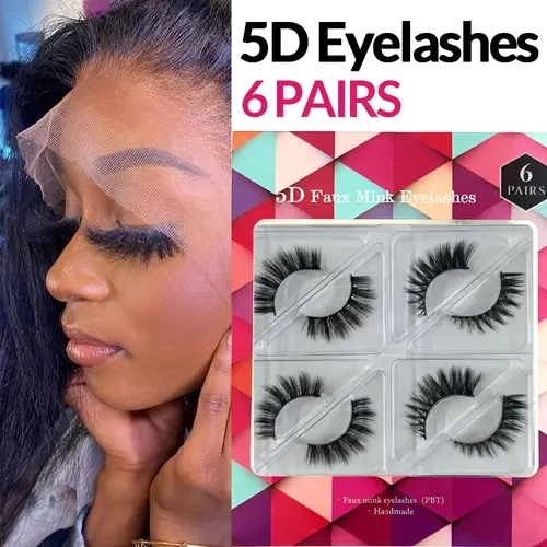Women's 6-Pair 5D False Lashes & Adhesives Set - Natural Eyelash Kit with Bling Accent, Natural Makeup Look for Adults, Enhanced Eyes for Back-to-School, Special Events | Sohochic