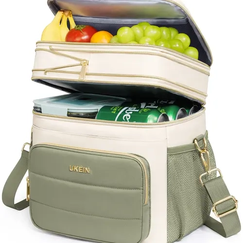 UKEIN Double-Deck Insulated Lunch Bag - Large Capacity, Leakproof, Lightweight, Waterproof Portable Tote with Shoulder Strap for Men & Women (Insulated Bags Category), Large Capacity Cooler Bags