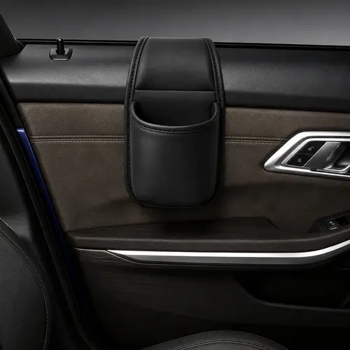 Leather car door storage pocket - double-layer compartments, scratch-proof flannel lining, residue-free adhesive, organizes keys & phones, keeps car interiors tidy, fits most sedans, SUVs and trucks for daily driving