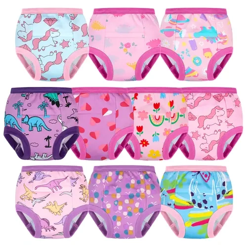 BIG ELEPHANT 10-Pack Girls Potty Training Underwear Soft 100% Cotton | Helps Manage Small Amounts of Daytime Urine Leakage, Lets Kids Feel Wetness Cues, Washable & Reusable for Potty Training