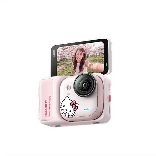 Insta360 GO Ultra Hello Kitty Limited Edition - Small 4K Vlogging Camera, Hands-Free, POV Cam, 1/1.28" Sensor, 53g Lightweight, 156° FOV, 200 Min Battery Life, Magnetic Wearable Action Camera for Cycling, Digital Camera