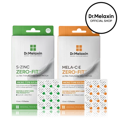 [Dr.Melaxin Official] Zero-Fit Blemish & Dark Spot Patch Duo | S-ZINC + Mela-C·E Ultra Thin Spot Patches with Salicylic Acid, Sulfur, Vitamin C & Niacinamide | 72 Patches × 2