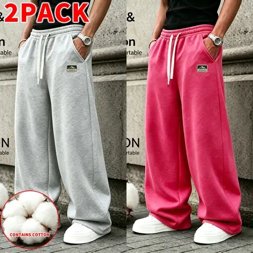 Men's Fall Winter Soft Cotton-Blend Wide Leg Sweatpants - Drawstring Elastic Waist, Loose Fit, Durable Casual Street Trousers for Daily Wear & Outdoor Training, 1-Pack, Ideal Gift Option
