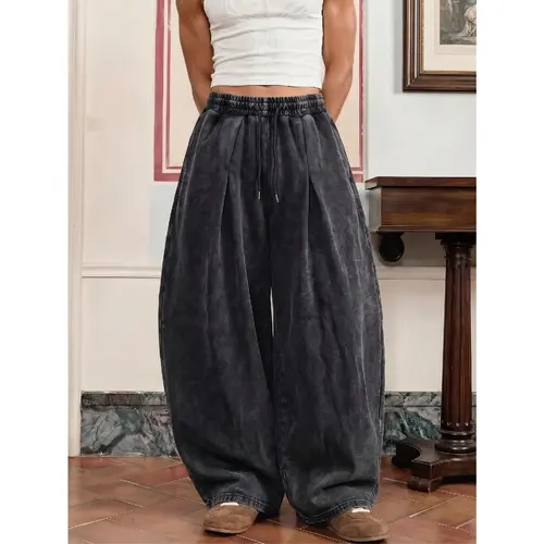 Men's Casual Loose Sweatpants, Standard Size, Deep Gray Solid Color, Suitable For Spring And Autumn