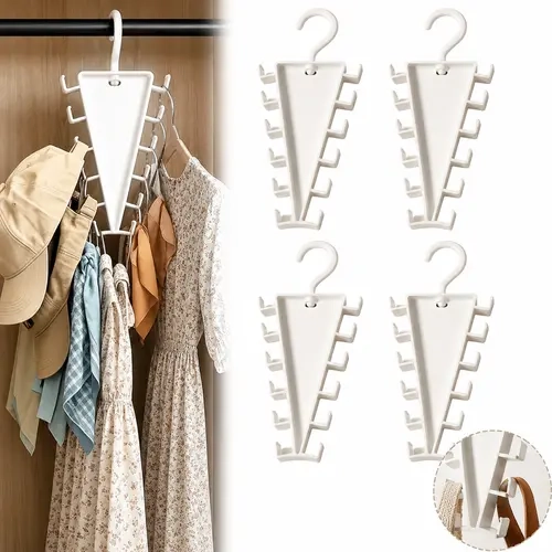 V-Shaped Double-Sided Minimalist Closet Hanging Organizer Hanger, 360° Rotatable Space-Saving Storage Rack with 12 Hooks for Shirts, Jackets, Pants, Scarves, Accessories -YY