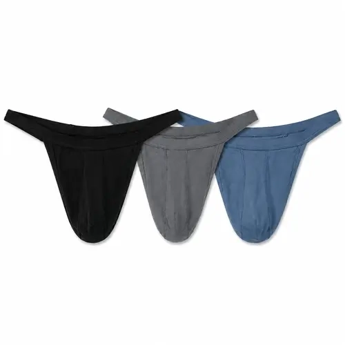 Men's 3-Pack Bamboo Fiber Thongs - Plain, G-String, Mid-Rise, Multi-Size Menswear Underwear Pants Classic