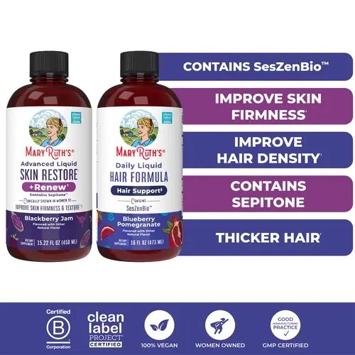MaryRuth’s Daily Liquid Hair + Advanced Liquid Skin Restore & Renew Bundle – Daily Liquid Hair Formula 16 oz – Advanced Liquid Skin Restore & Renew 15.22 oz
