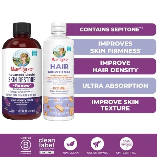 MaryRuth's Hair Growth Max + Advanced Liquid Skin Restore & Renew Bundle - Hair Growth Max Liposomal 15.22 oz - Advanced Liquid Skin Restore & Renew 15.22 oz