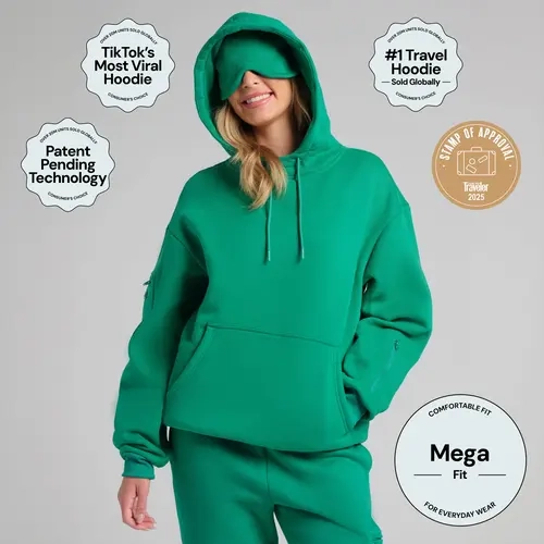 Comfrt | Airplane Mode Travel Hoodie - Mega | Generous Mega Fit Viral Sleep & Airport Hoodie With Eye Mask