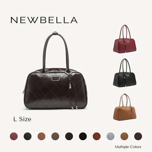 NEWBELLA Gia Medium Quilted Bowling Bag, Vintage Soft PU Leather Top Handle Satchel Purse, Retro Shoulder Handbag for Women Daily Work Travel