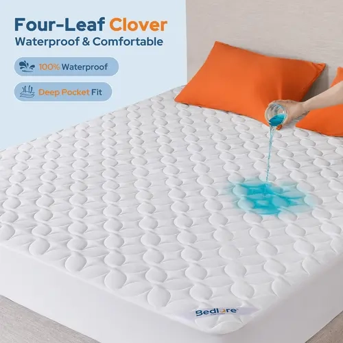 NEW ARRIVAL【Bedlore】Waterproof Clover Quilted Mattress Protector, Soft Breathable Fitted Mattress Pad with Deep Pocket, Comfortable Four-Leaf Clover Bed Cover for Everyday Use HomeEssential