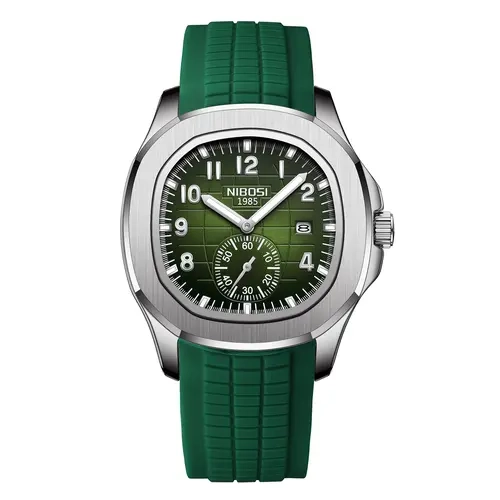 NIBOSI Men's Luminous Dial Analog Quartz Wristwatch - 42mm Nautilus Shape, Cushion Form, Textured Face, Luminescent Hands, Silicone Strap, Date Display, Waterproof Square Dial, Stainless Steel Designer Watch for Casual Sports, Luminous Dial Watch