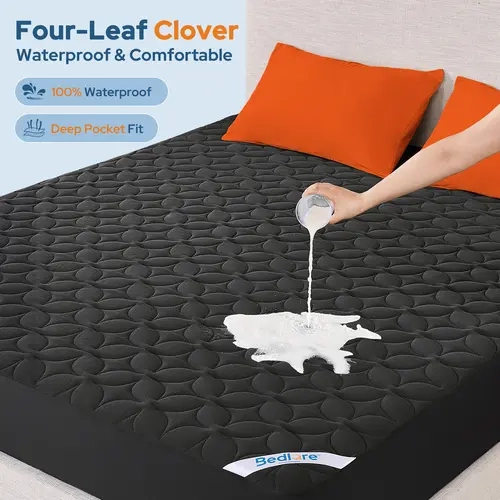 NEW ARRIVAL【Bedlore】Waterproof Four-Leaf Clover Mattress Protector, Quilted Soft & Breathable Mattress Pad with Deep Pocket, Fitted Bed Cover for Everyday Home Use HomeEssential