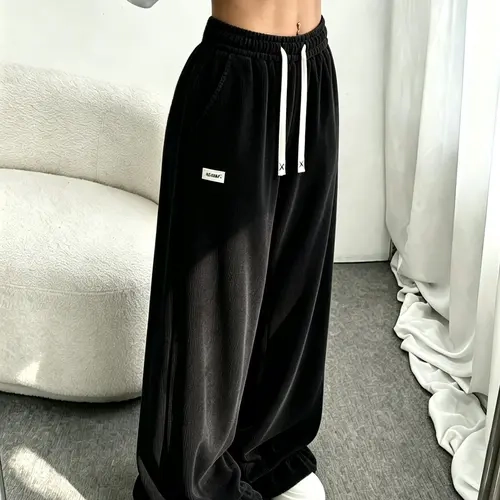 JOGWAVE Women’s Pants – Women’s bottoms for everyday wear, Japanese style, loose high-waisted wide-leg pants with an elastic waistband, corduroy casual long pants for autumn outings