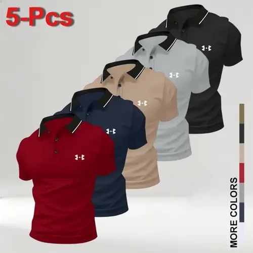 Men's 5-Pcs Polo Shirts Set - Fashion Apparel, Men's Clothing, Short-Sleeve Casual Sportswear Tops, Breathable Fabric, Golf Shirt, Ideal for Business Travel & Dates