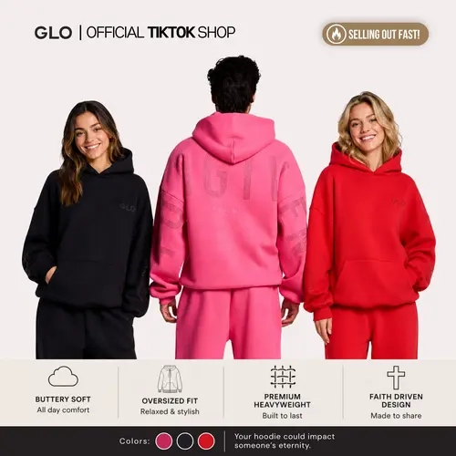 GLO Kingdom Essential Rhinestone Hoodie Womenswear Sweatshirts Kangaroo Pocket Fit Streetwear