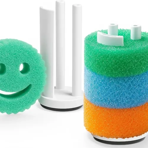 3 Sponge Holder, Fits All Smiley Daddy & Mommy Dish Sponges | Great for Countertop or Cabinet Organizer, Secure Suction Base (Easy Wash Materials)