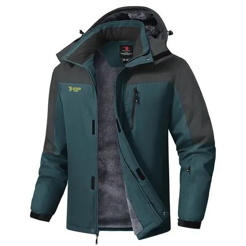 GOPUNE Men's Winter Waterproof Windproof Jacket Ski Snow Jacket Fleece Lined Insulated Snowboard Coat with Detachable Hood & 5 Pockets Cold Weather Outerwear for Snowboarding, Outdoor Work, Hiking & Camping