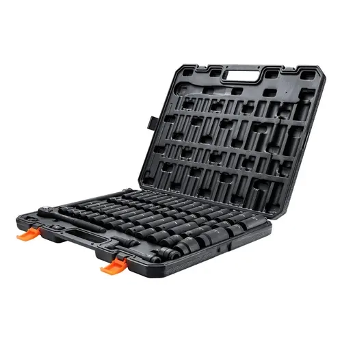 VEVOR 1/2" Drive Impact Socket Wrenches Set, 65-Piece Work Tools with Cr-V Steel 6-Point SAE 3/8"-1-1/4" & Metric 10-24mm Inches/MM Sockets, Easy-to-Read Size Markings, Rugged Build, Storage Case for Auto Repair
