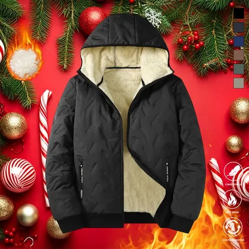 Men’s winter fashion warm three-layer thick hooded jacket, fleece-lined long-sleeve top, suitable for casual work, outdoor skiing, fitness, and sportswear; autumn/winter jacket, machine washable, windproof men’s apparel.