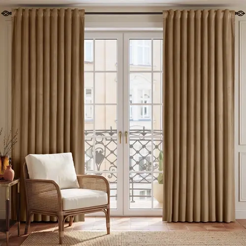 Finished Heavy Velvet Curtain Panels, Extra Wide Thermal Blackout Drapes with Hooks - Noise Reducing, Light Filtering for Sliding Doors, Bedroom/Living Room Aesthetic Home Decor