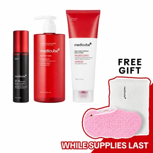 [medicube] Bye-Bye Bumps Red Body Set | Total Body Care | Cleanser & Wash & Lotion | For Stressed Back, Strawberry Legs, Body Bumps, Chicken Skin, Dead Skin Cells & Uneven Skin Tone | Smoothing, Low-Irritation, Daily Shower Routine | Korean Skincare