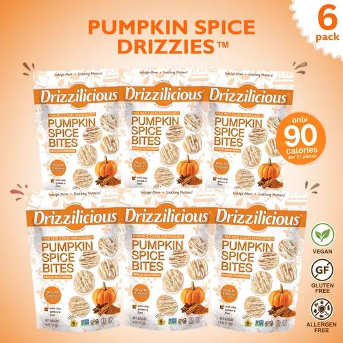 NEW! 6 Pack Drizzilicious Pumpkin Spice Mini Rice Cakes - 4oz Bags