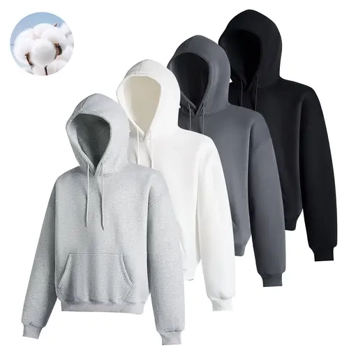 2-pack cotton cropped hoodies for men and women, basic solid color, loose drop-shoulder pullover sweatshirt casual top