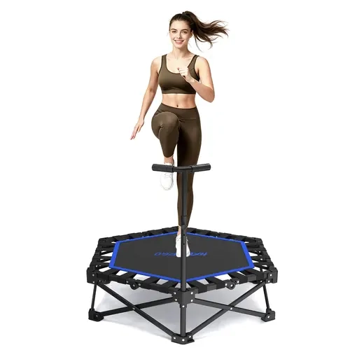 HXD-ERGO Compact Workout Trampoline for Adults with Adjustable Foam Bar, 460lbs Max Load, Easy Assembly Home Gym Equipment, Foldable Back to School Fitness Gear