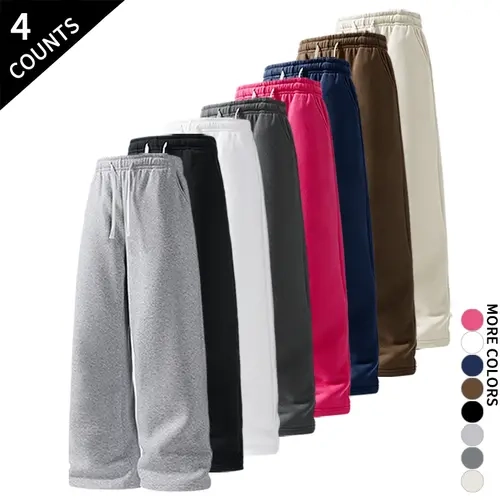 Men's Standard 4-Count Baggy Wide-Leg Drawstring Sweatpants, Casual Streetwear Bottoms for Daily Loungewear, Workout Outfits
