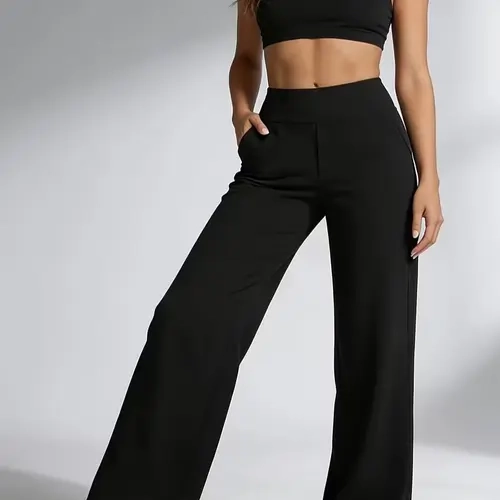 Women's Chic High-Waisted Tummy Control Drape Wide-Leg Gym Yoga Wear Pants - Soft Skin-Friendly Fit, Pockets for Everyday Commuting Casual Style