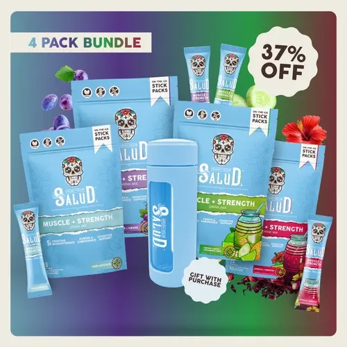 Salud 2-in-1 [Muscle + Strength - All-in-One] Daily Performance Drink Mix, Post Workout Recovery, Strength, Power, Endurance & Cognitive Support, 5g Creatine Monohydrate + 50mg Senactiv, 0g Sugar, Sports Nutrition, GWP (4-Pack, 60 Servings)