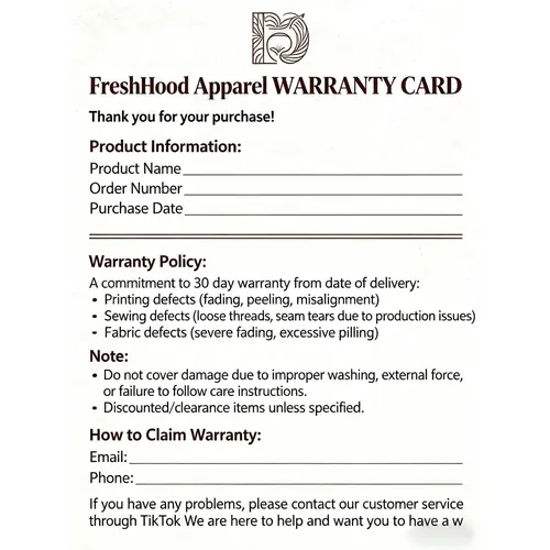 5-1 H FreshHood Apparel fast shipping 100% cotton T-shirts After-sales card